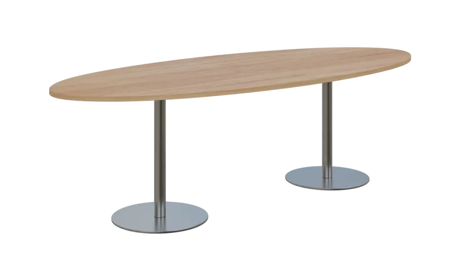 NC - 73 stůl elipsa, deska 2400 x 1000 mm dub bardolino (síla 25mm), noha RC, nerez