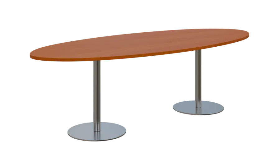 NC - 73 stůl elipsa, deska 2400 x 1000 mm olše jantar (síla 25mm), noha RC, nerez