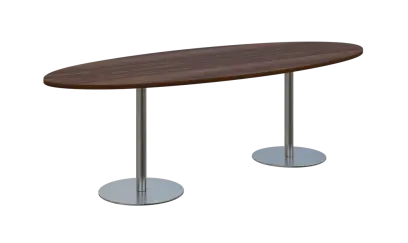 NC - 73 stůl elipsa, deska 2400 x 1000 mm ořech královský (síla 25mm), noha RC, nerez