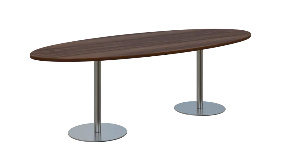NC - 73 stůl elipsa, deska 2400 x 1000 mm ořech královský (síla 25mm), noha RC, nerez