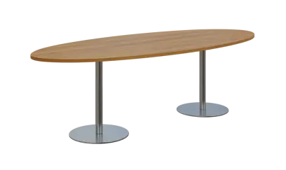 NC - 73 stůl elipsa, deska 2400 x 1000 mm ořech světlý (síla 25mm), noha RC, nerez