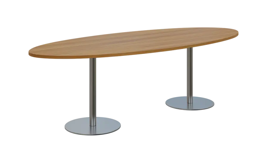 NC - 73 stůl elipsa, deska 2400 x 1000 mm ořech světlý (síla 25mm), noha RC, nerez