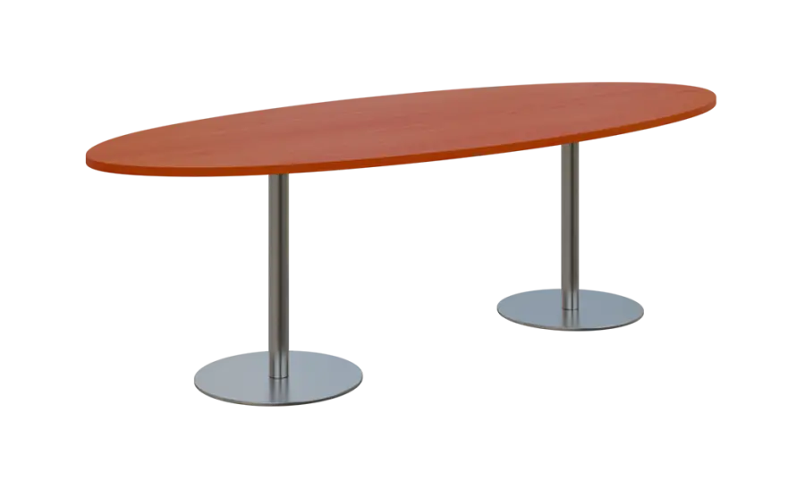 NC - 73 stůl elipsa, deska 2400 x 1000 mm třešeň šumavská (síla 25mm), noha RC, nerez