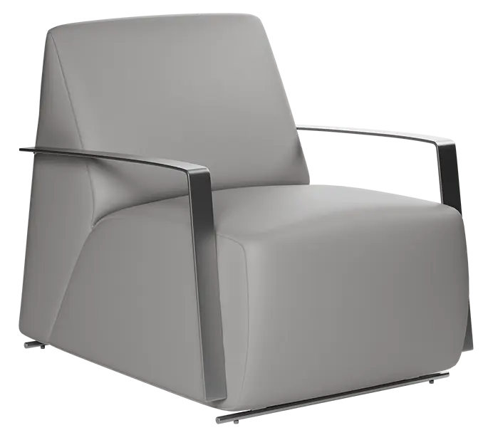LEO, křeslo, područky nerez, ekologická kůže světle šedá