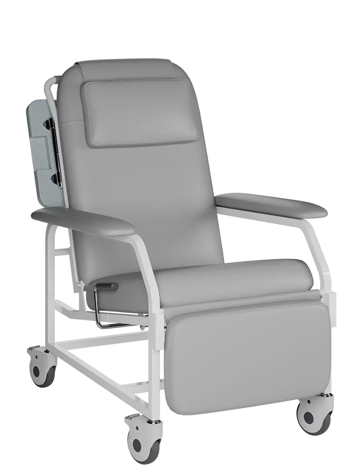 VITAL CARE, mobilní křeslo polohovací, kovová kostra bílá, silikonová kůže MEDI SK světle šedá