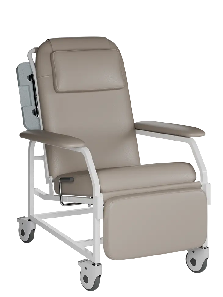VITAL CARE, mobilní křeslo polohovací, kovová kostra bílá, silikonová kůže MEDI SK světlá káva