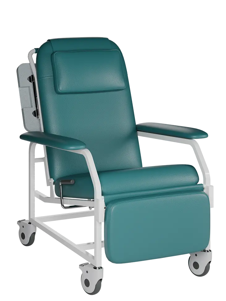 VITAL CARE, mobilní křeslo polohovací, kovová kostra bílá, silikonová kůže MEDI SK tyrkysová