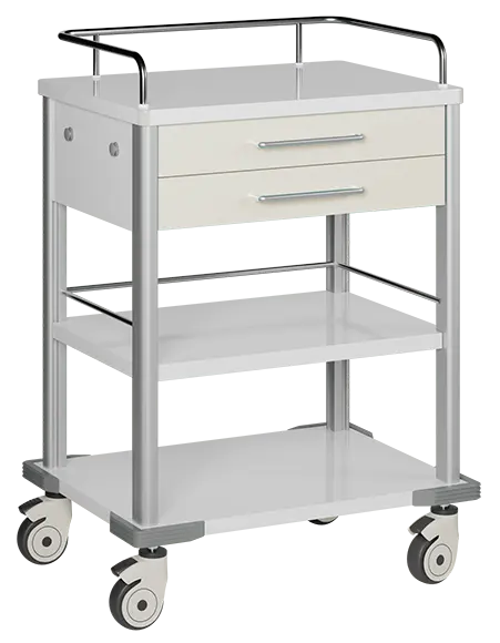 MEDISAN 02, zdravotnický vozík, 2-zásuvkový, kovový, bílý