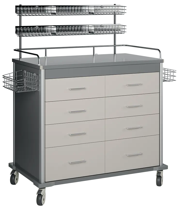 MEDISAN 08, zdravotnický vozík, 2-zásuvkový, kovový, bílý