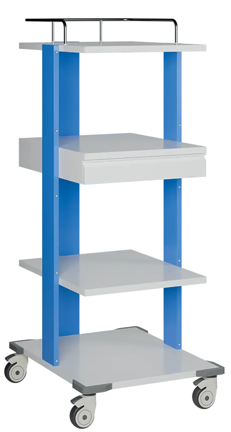 MEDITECH 01 univerzální přístrojový vozík, el. zásuvky, napájecí kabek, modrá / bílá