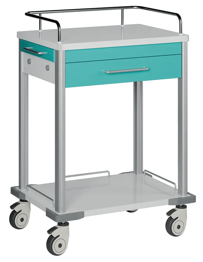 MEDISAN 01, zdravotnický vozík, 1-zásuvkový, kovový, bílý/tyrkysový