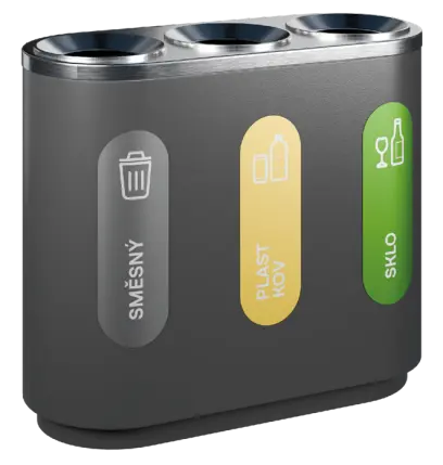 ECO SORT 03 černý, koš odpadkový na tříděný odpad, 3-segmentový