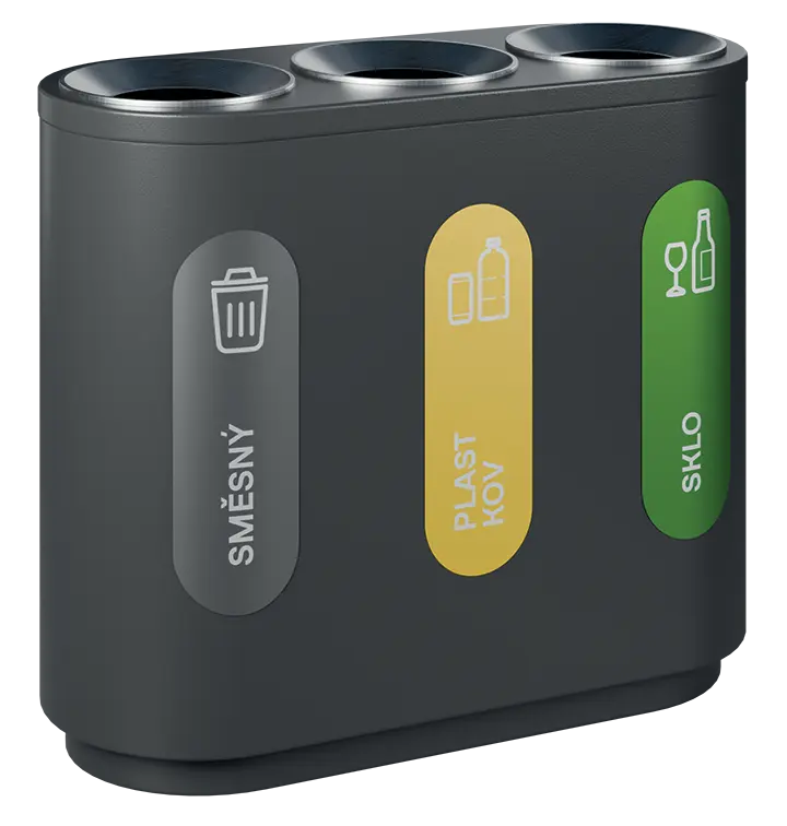 ECO SORT 03 černý, koš odpadkový na tříděný odpad, 3-segmentový