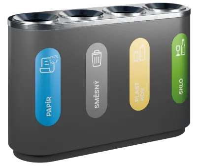ECO SORT 04 černý, koš odpadkový na tříděný odpad, 4-segmentový