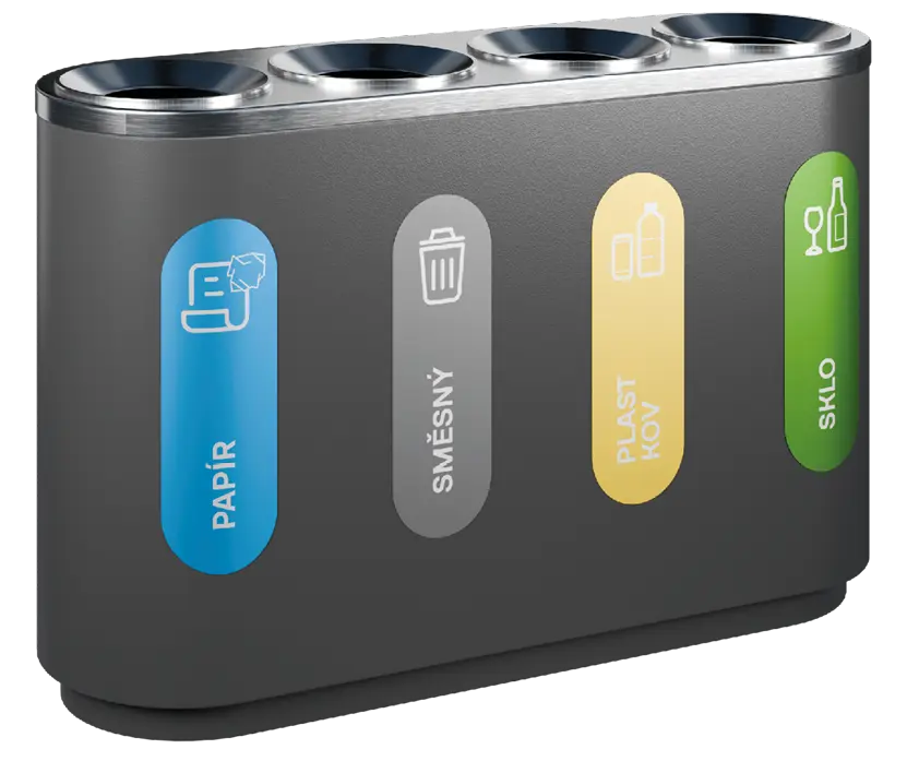 ECO SORT 04 černý, koš odpadkový na tříděný odpad, 4-segmentový