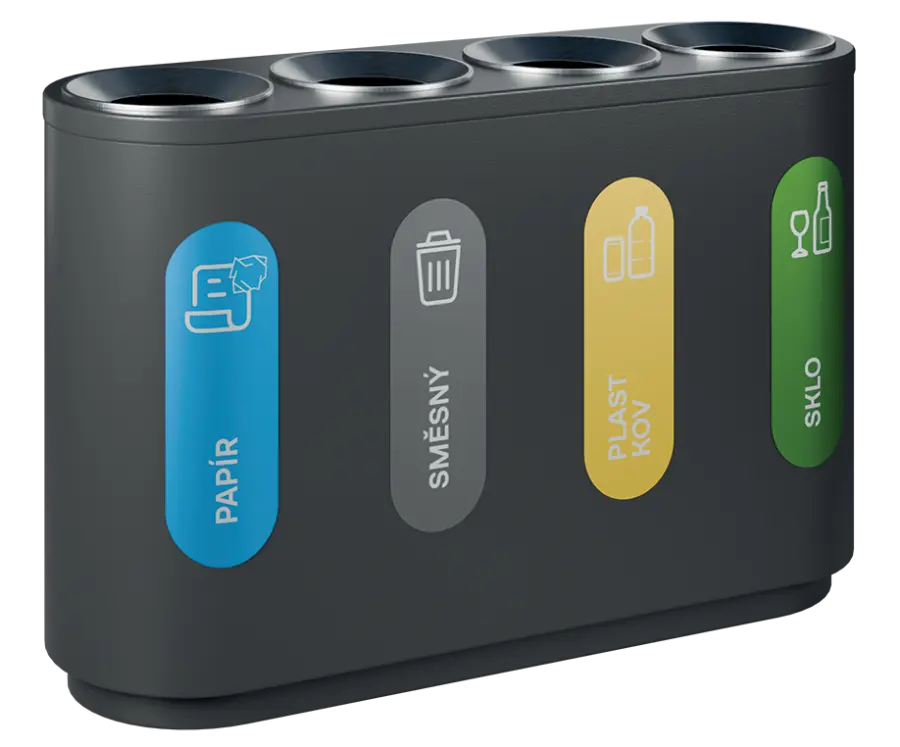 ECO SORT 04 černý, koš odpadkový na tříděný odpad, 4-segmentový