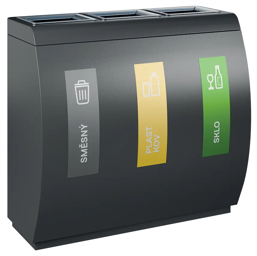 ECO SORT 23 černý, koš odpadkový na tříděný odpad, 3-segmentový