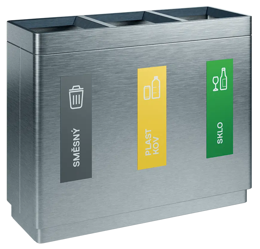 ECO SORT 33 nerez, koš odpadkový na tříděný odpad, 3-segmentový