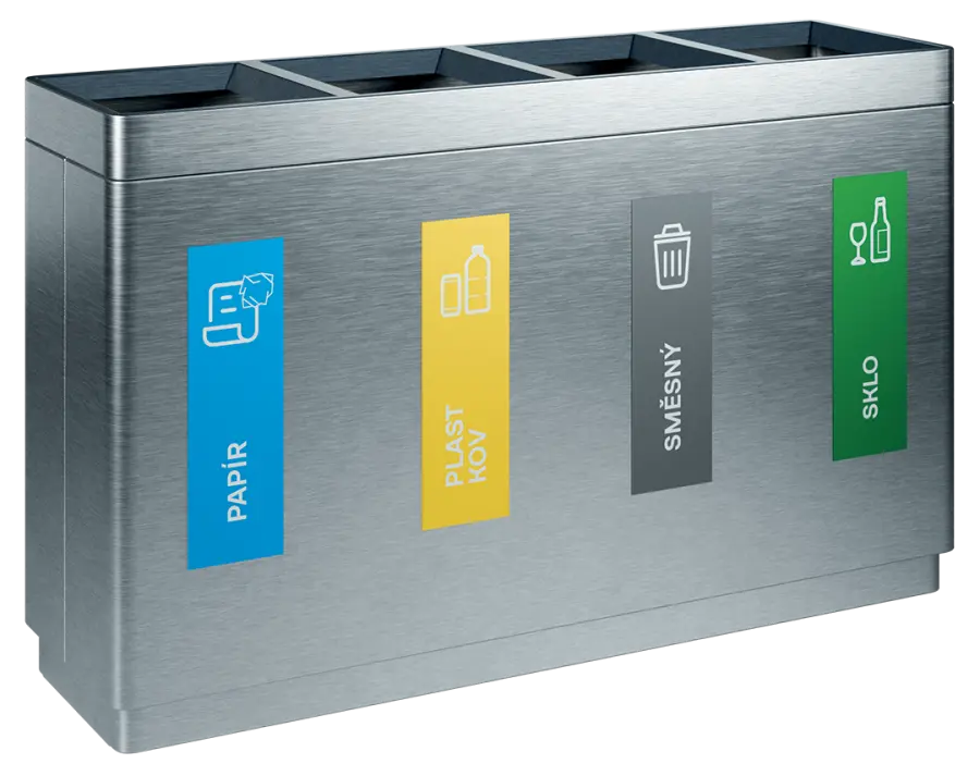 ECO SORT 34 nerez, koš odpadkový na tříděný odpad, 4-segmentový