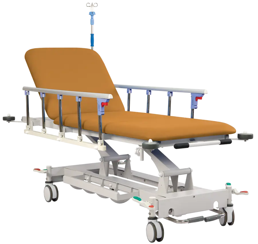 STRETCHER HYDRAULIC 01, lehátko transportní, hydraulicky stavitelné, silikonová kůže MEDI SL oranžov