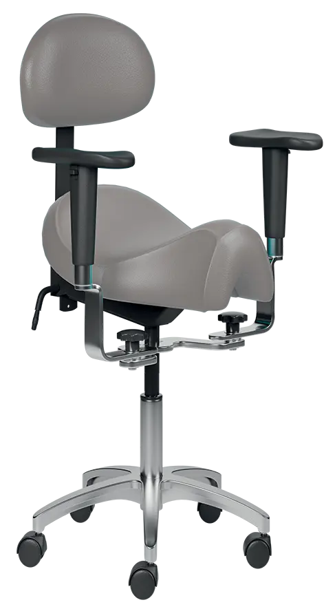 SADDLE 02 + područky, pracovní židle sedlová, ekokůže šedá