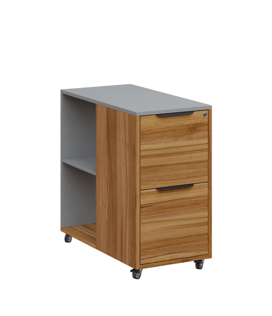 AERO 21 kancelářská skříň, 2-zásuvková/2 niky, 750x400x800, kolečka, oblázkově šedá/ořech světlý