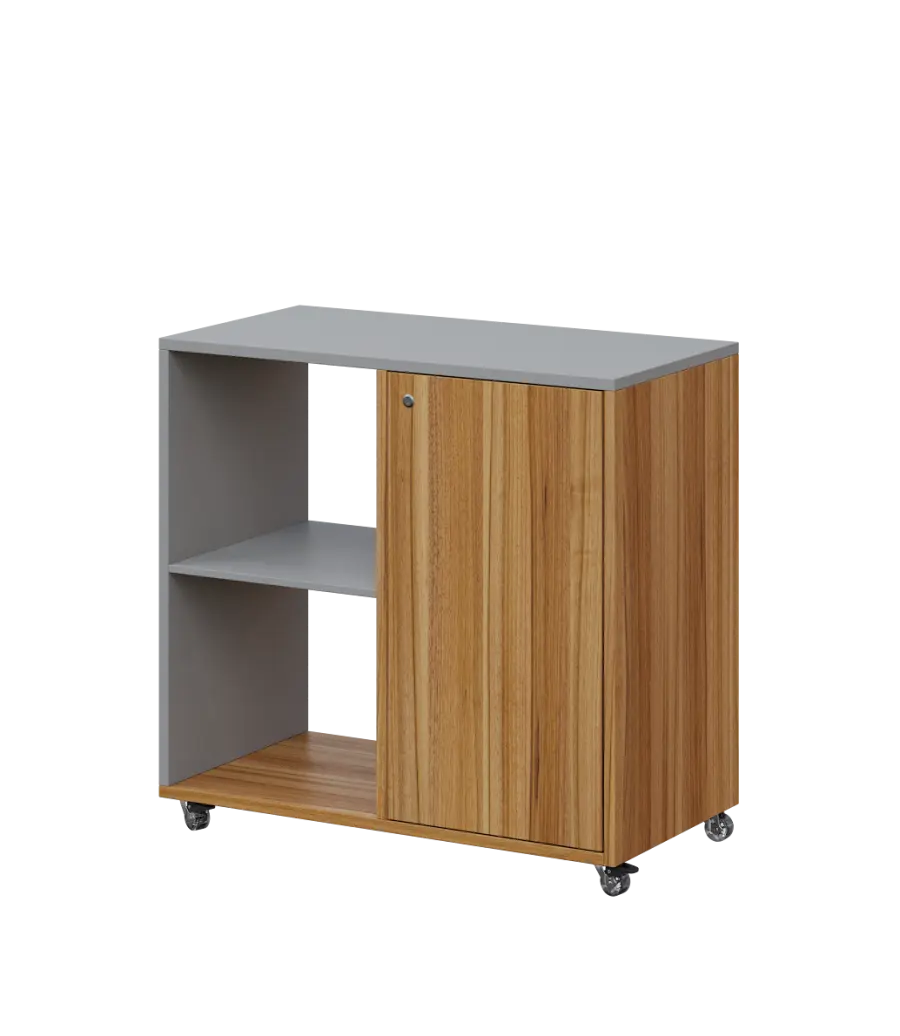 AERO 23 L kancelářská skříň, 1-dveřová/2 niky, levá, 750x800x400, kolečka, oblázkově šedá/ořech svět