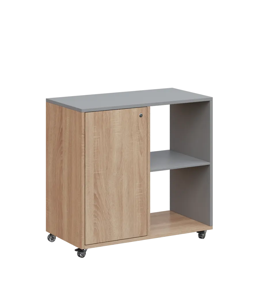 AERO 23 P kancelářská skříň, 1-dveřová/2 niky, pravá, 750x800x400, kolečka, oblázkově šedá/dub bardo