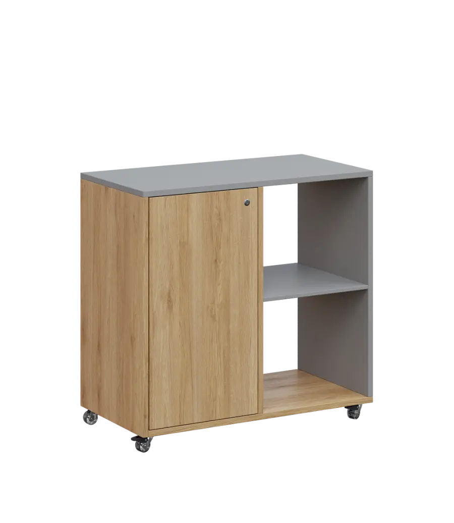 AERO 23 P kancelářská skříň, 1-dveřová/2 niky, pravá, 750x800x400, kolečka, oblázkově šedá/dub fjord