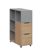 AERO 31 kancelářská skříň, 2-zásuvková/4 niky, 1100x400x800, kolečka, oblázkově šedá/dub hickory