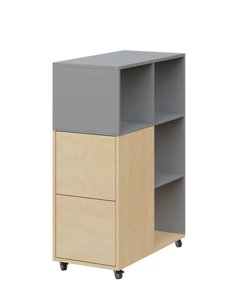 AERO 32 L kancelářská skříň, 2-dveřová/4 niky, levá, 1100x400x800, kolečka, oblázkově šedá/bříza svě
