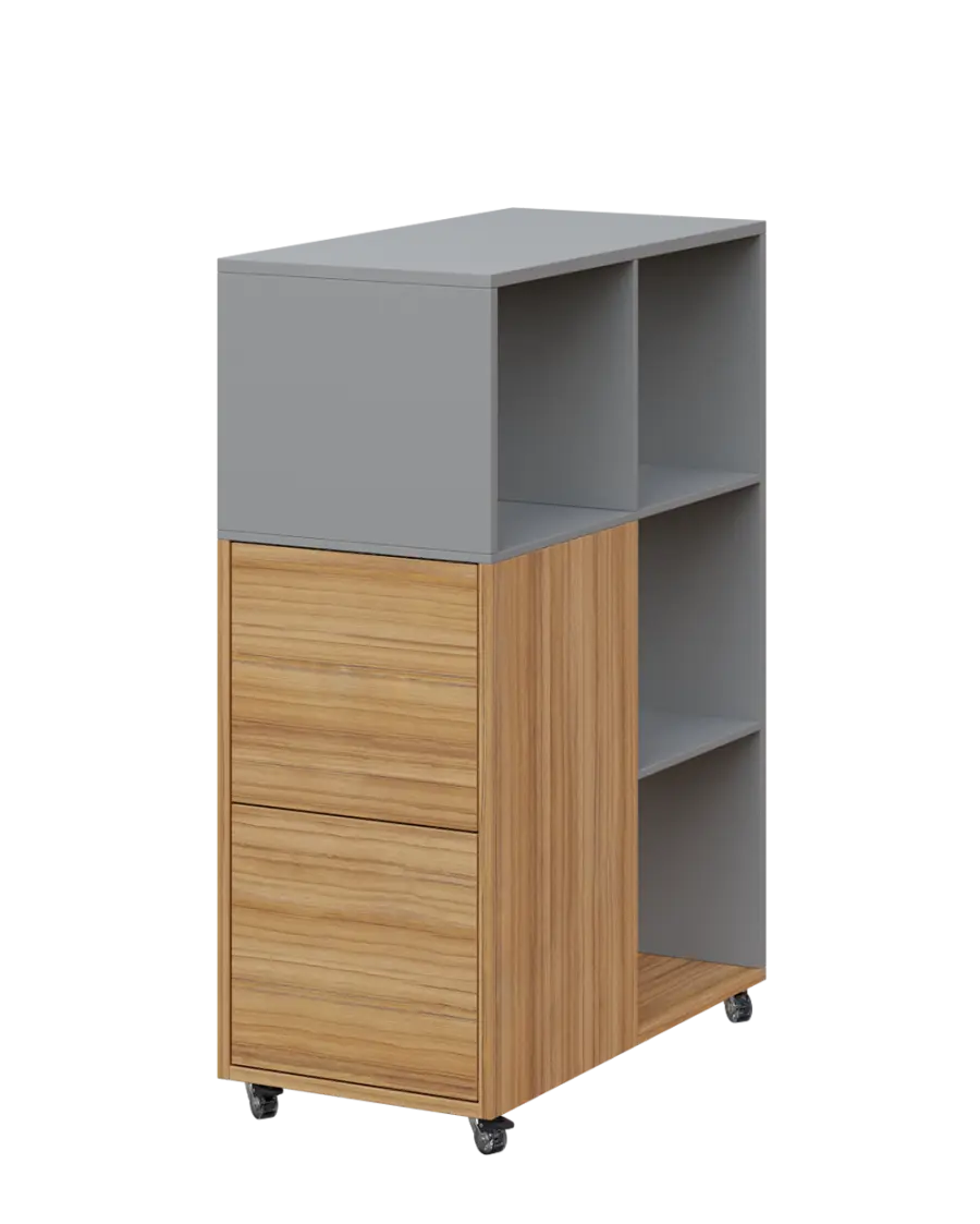 AERO 32 L kancelářská skříň, 2-dveřová/4 niky, levá, 1100x400x800, kolečka, oblázkově šedá/coco bolo