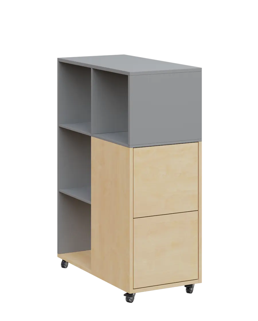 AERO 32 P kancelářská skříň, 2-dveřová/4 niky, pravá, 1100x400x800, kolečka, oblázkově šedá/bříza sv