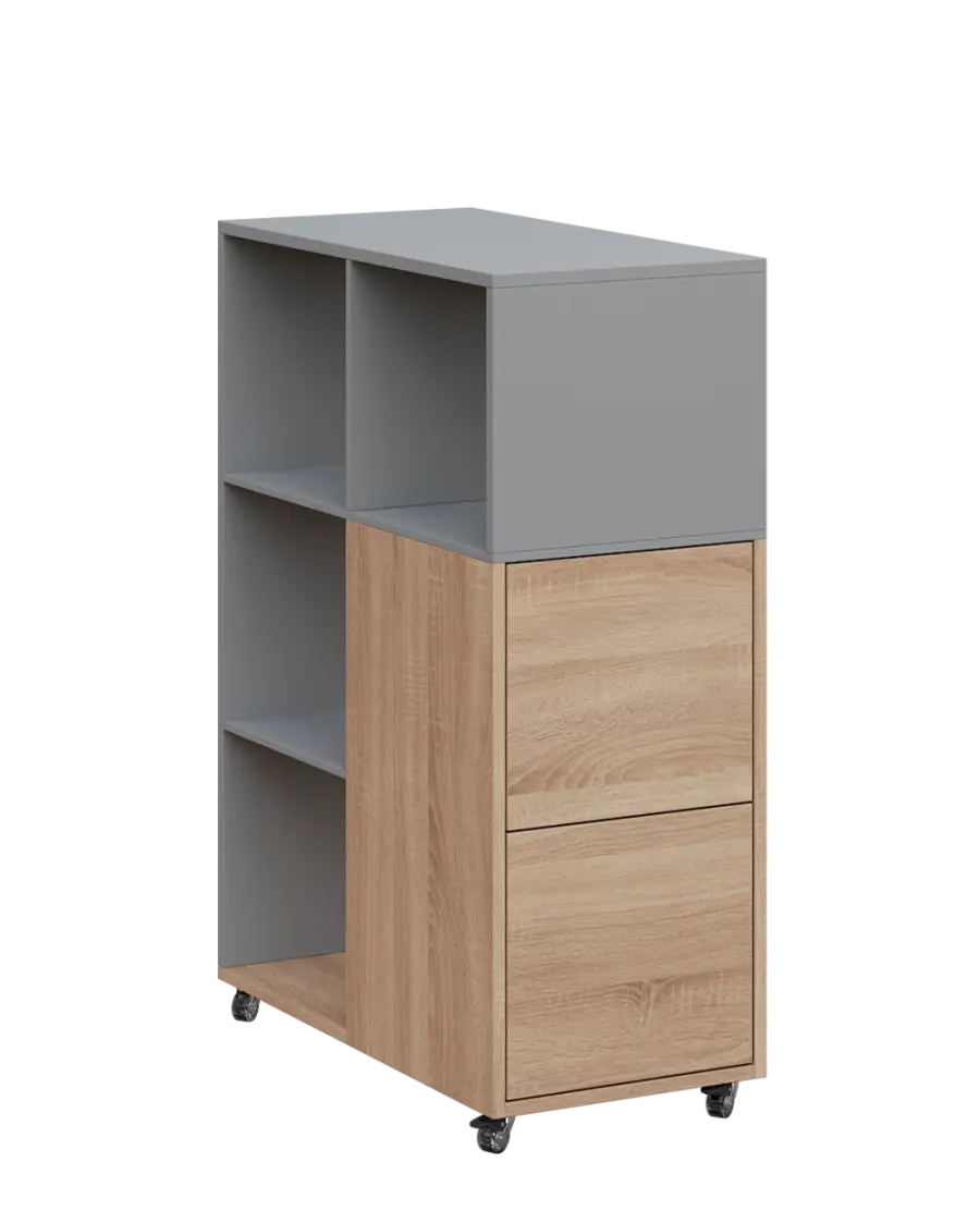 AERO 32 P kancelářská skříň, 2-dveřová/4 niky, pravá, 1100x400x800, kolečka, oblázkově šedá/dub bard