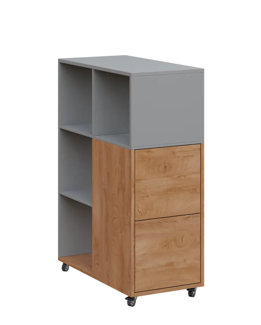 AERO 32 P kancelářská skříň, 2-dveřová/4 niky, pravá, 1100x400x800, kolečka, oblázkově šedá/dub klas