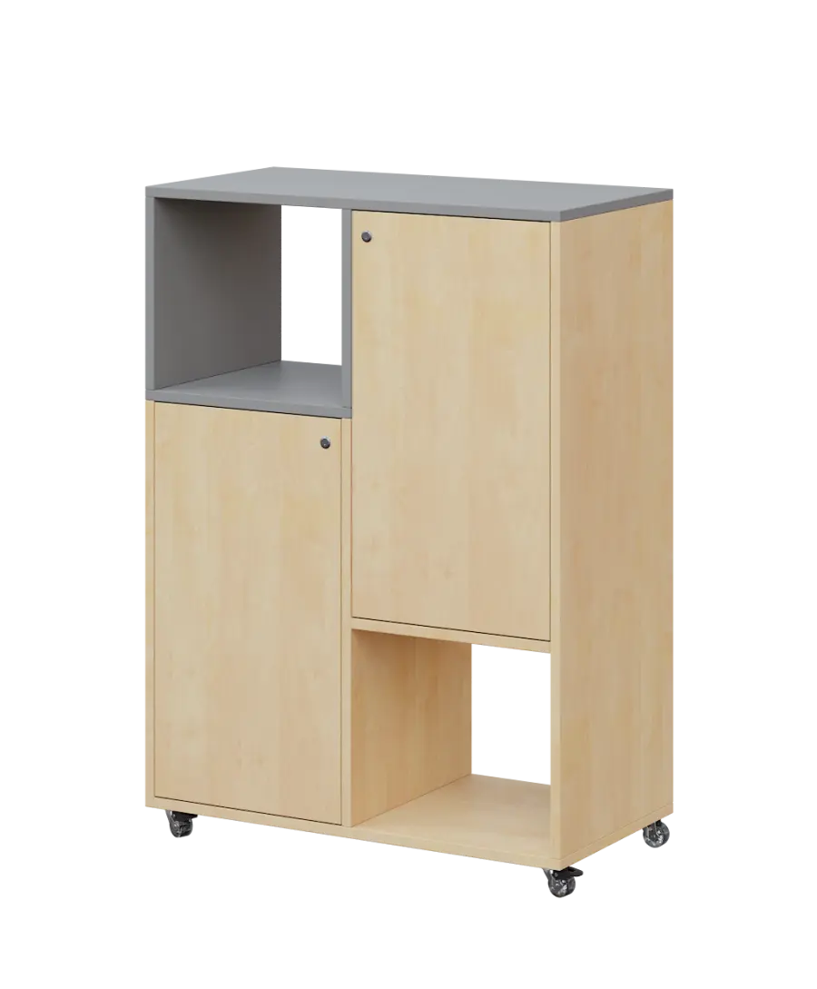 AERO 34 L kancelářská skříň, 2-dveřová/2 niky, levá, 1100x800x400, kolečka, oblázkově šedá/bříza svě