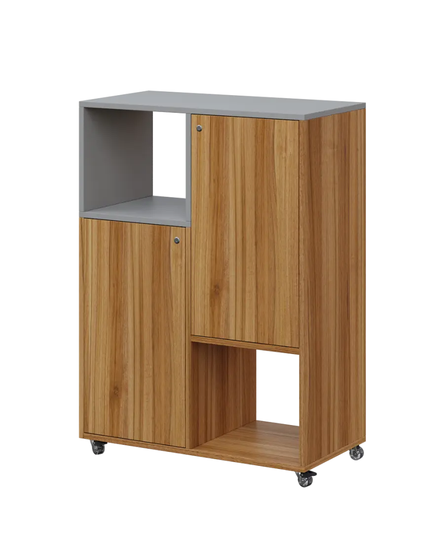 AERO 34 L kancelářská skříň, 2-dveřová/2 niky, levá, 1100x800x400, kolečka, oblázkově šedá/ořech svě