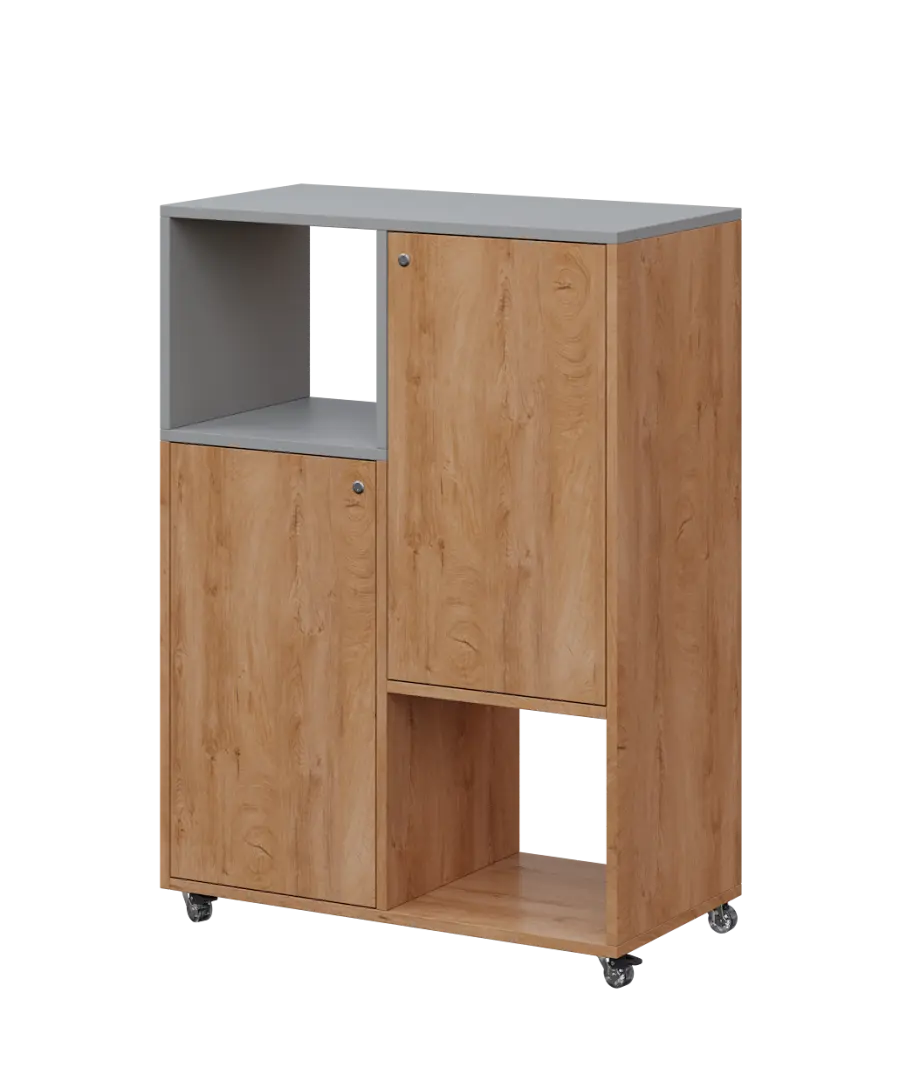 AERO 34 L kancelářská skříň, 2-dveřová/2 niky, levá, 1100x800x400, kolečka, oblázkově šedá/dub klasi