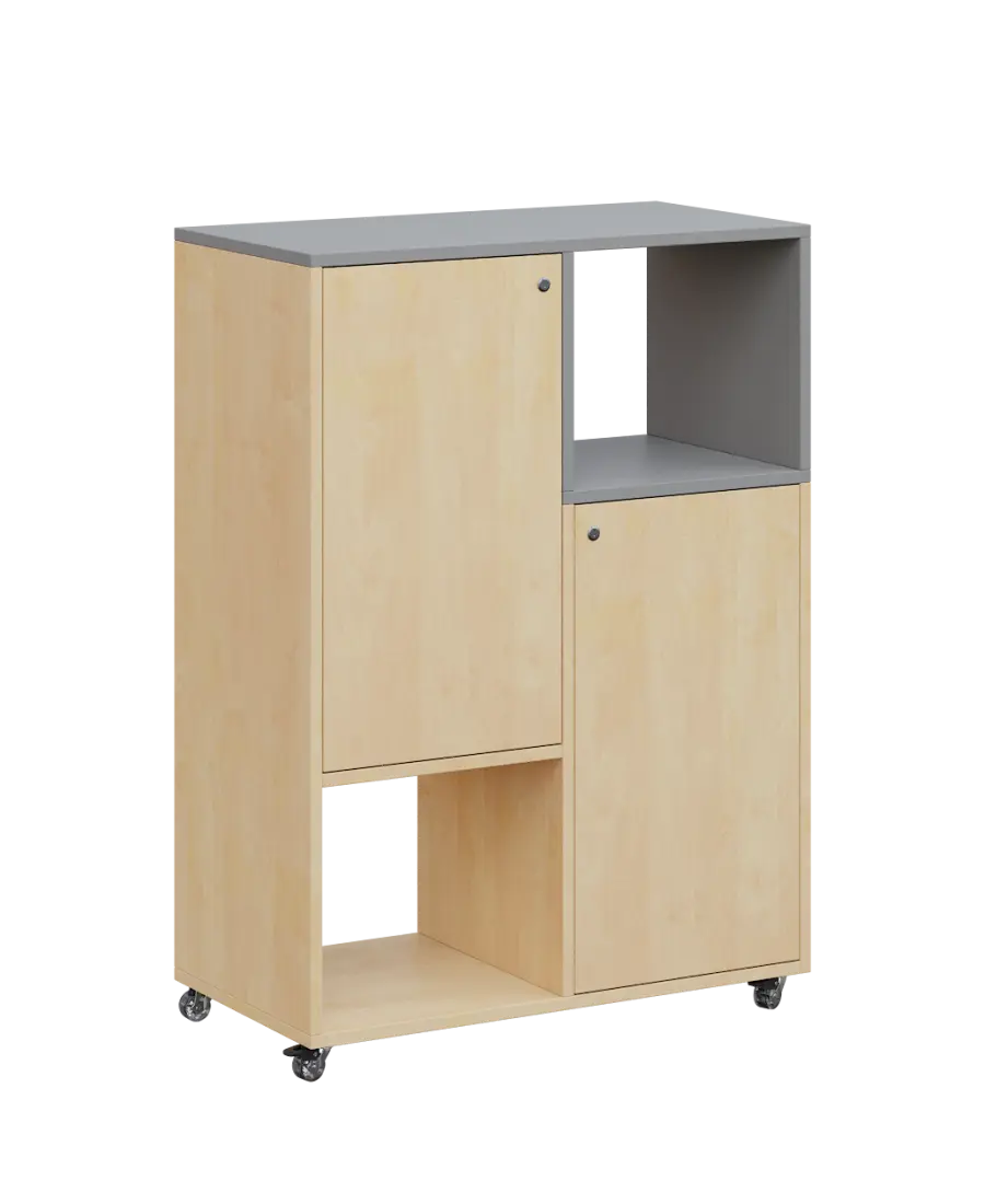 AERO 34 P kancelářská skříň, 2-dveřová/2 niky, pravá, 1100x800x400, kolečka, oblázkově šedá/bříza sv