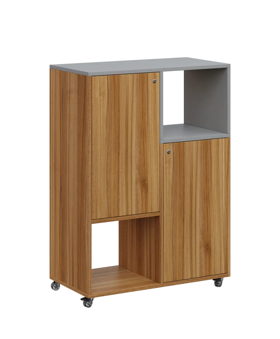 AERO 34 P kancelářská skříň, 2-dveřová/2 niky, pravá, 1100x800x400, kolečka, oblázkově šedá/ořech sv