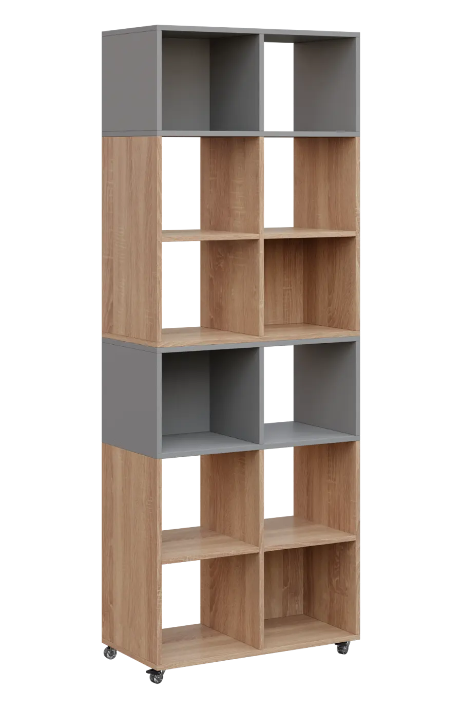 AERO 41 kancelářská skříň, otevřená, 2150x800x400, kolečka, oblázkově šedá/dub bardolino