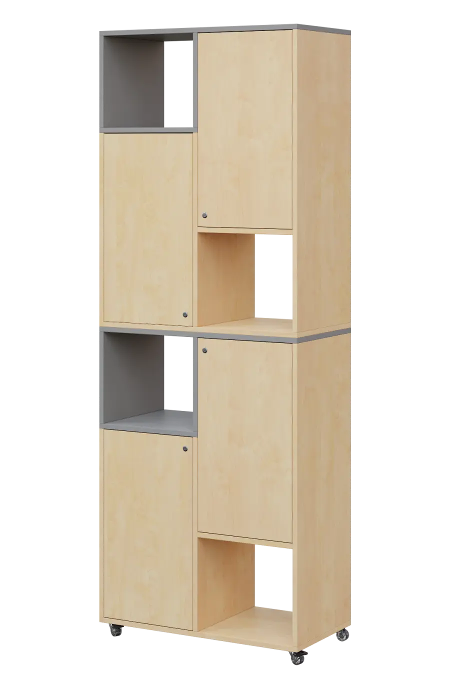 AERO 42 L kancelářská skříň, 4-dveřová/4 niky, levá, 2150x800x400, kolečka, oblázkově šedá/bříza svě