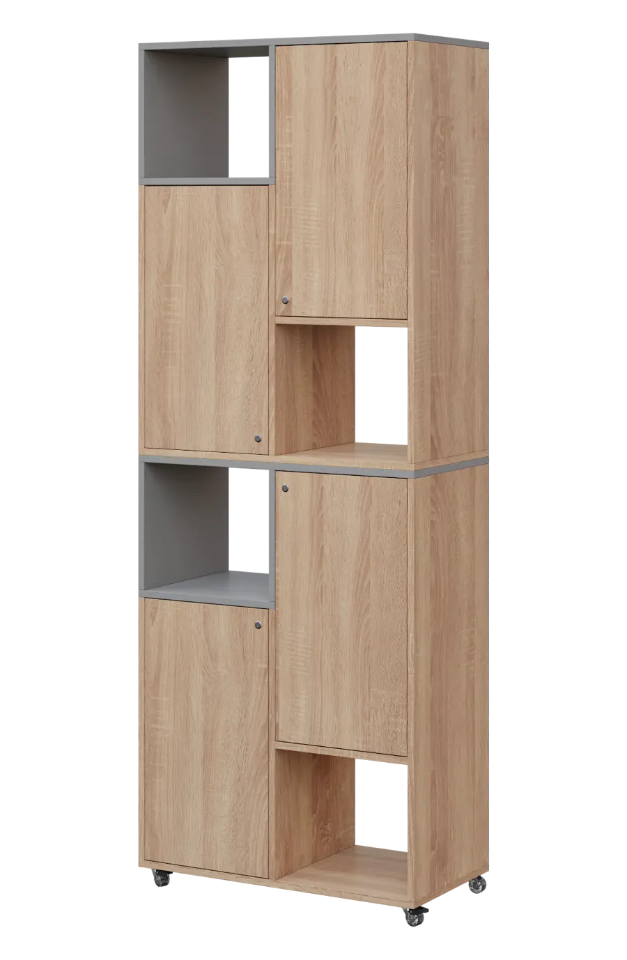 AERO 42 L kancelářská skříň, 4-dveřová/4 niky, levá, 2150x800x400, kolečka, oblázkově šedá/dub bardo
