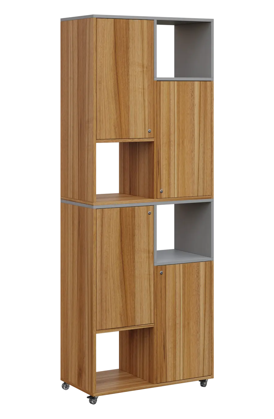 AERO 42 P kancelářská skříň, 4-dveřová/4 niky, pravá, 2150x800x400, kolečka, oblázkově šedá/ořech sv