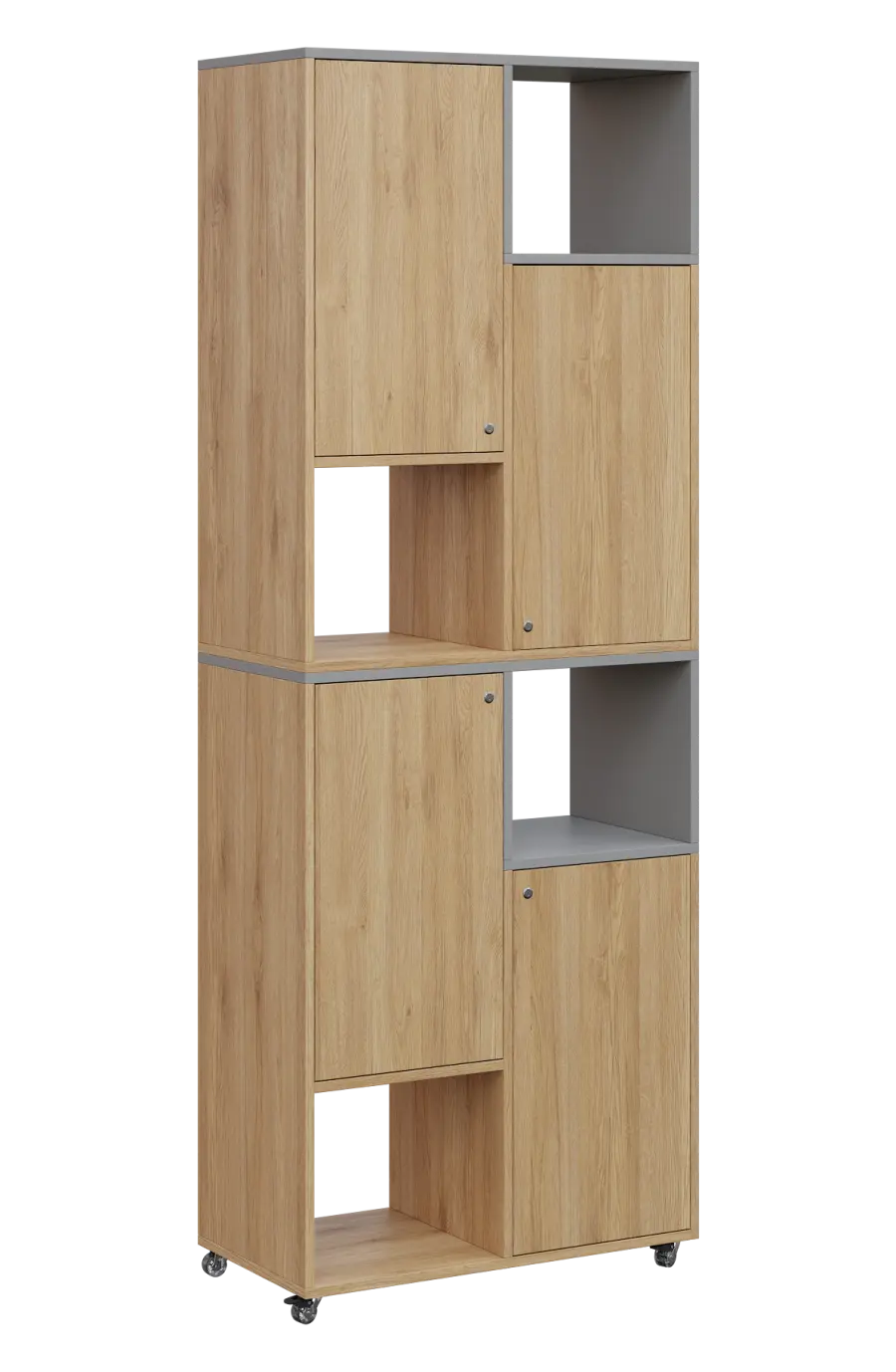 AERO 42 P kancelářská skříň, 4-dveřová/4 niky, pravá, 2150x800x400, kolečka, oblázkově šedá/dub fjor