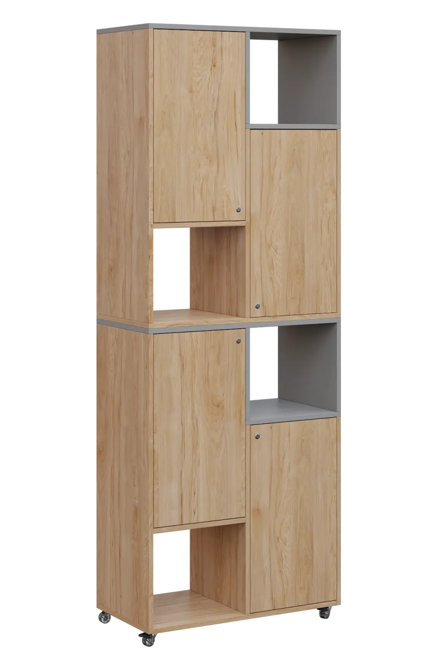 AERO 42 P kancelářská skříň, 4-dveřová/4 niky, pravá, 2150x800x400, kolečka, oblázkově šedá/dub hick