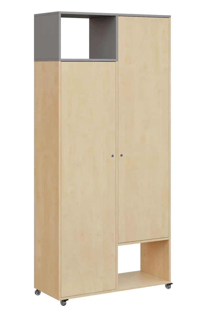 AERO 62 L skříň šatní 2-dveřová/2 niky, výsuvné ramínko, levá, 2150x1000x400, kolečka, oblázkově šed