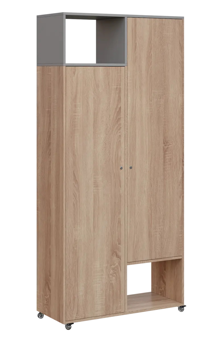 AERO 62 L skříň šatní 2-dveřová/2 niky, výsuvné ramínko, levá, 2150x1000x400, kolečka, oblázkově šed