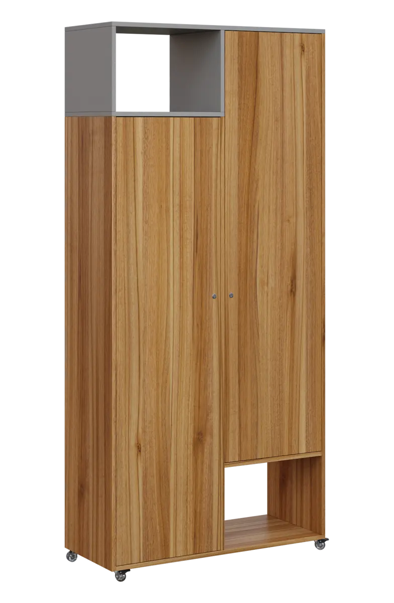 AERO 62 L skříň šatní 2-dveřová/2 niky, výsuvné ramínko, levá, 2150x1000x400, kolečka, oblázkově šed
