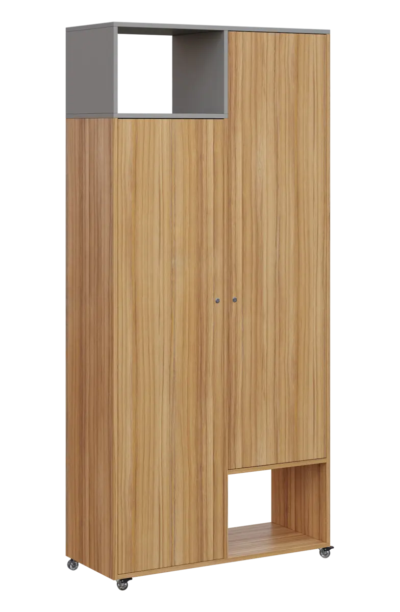 AERO 62 L skříň šatní 2-dveřová/2 niky, výsuvné ramínko, levá, 2150x1000x400, kolečka, oblázkově šed